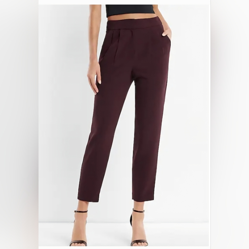 Express Pleated Ankle Super High Rise Pants Burgundy Womens Size 6 Long